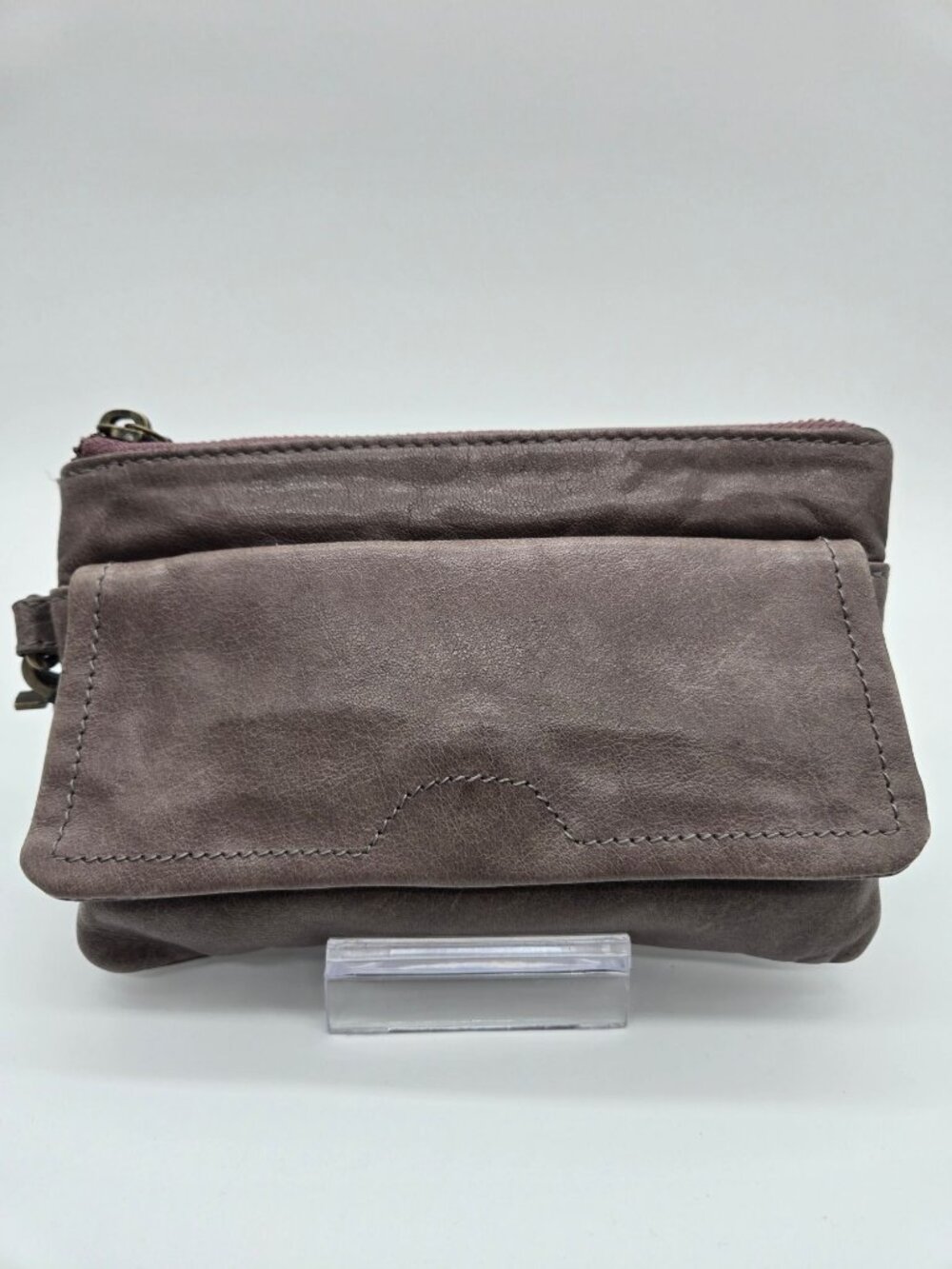 Day & Mood Dark Taupe Genuine Leather Clutch Front Flap Pocket Wristlet No Strap